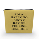 Funny Quote Cosmetic Bag Sunshine Organizer Bag Canvas Toiletry Zipper Pouch I'm A Happy-Go-Lucky Ray Of Sunshine Travel Makeup Bag Ideal Birthday Present for Women Friends 2 Pack