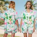 Women's Hawaiian Shirt Shorts Floral Tropic Button Down Shirts Short Sleeve Outfits for Vacation Beach Summer Lounge Suit (Color 1, X-Large)