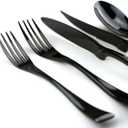 Stainless Steel Mirror Polished Flatware Set, Steak Knife Dinnerware Knife Fork Salad Fork Dessert Spoon 6-piece, Service for 1, Black