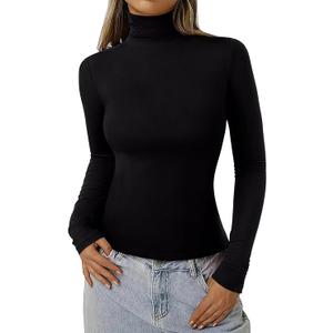 REORIA Women's Basic Long Sleeve Thermal Shirts Mock Turtle Neck Soft Lined Winter Layering Warm Slim Fit Underwear Tops 2025, Size L