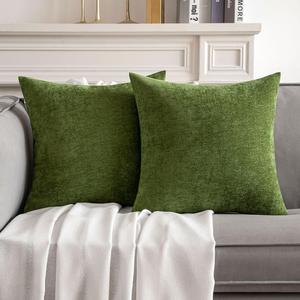 MIULEE Pack of 2 Moss Green Decorative Pillow Covers 18x18 Inch Soft Chenille Couch Spring Throw Pillows Farmhouse Cushion Covers for Home Decor Sofa Bedroom Living Room