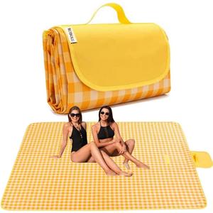 Extra Large Picnic Blanket Beach Blankets, 80''x80'' Picnic Mat Waterproof Sand Proof Foldable Portable for Outdoor Camping Hiking Travel Grass Park Music Festival Lawn Mats (yellow, 80x80 inch)