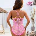Womens Slimming Tummy Control Swimsuit Ruched One Piece Bathing Suit Sexy V Neck U Wire Swimwear (Pink, M)
