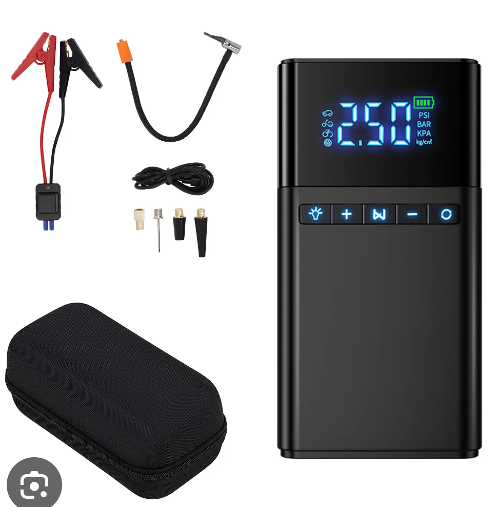 Portable Car Jump Starter with Air Compressor, 1500A Battery Jumper Starter Pack with 150PSI Auto Tire Inflator (All Gas/Diesel), 12V Jump Box Battery Booster, Smart Jumper Cables, LCD Display, Black