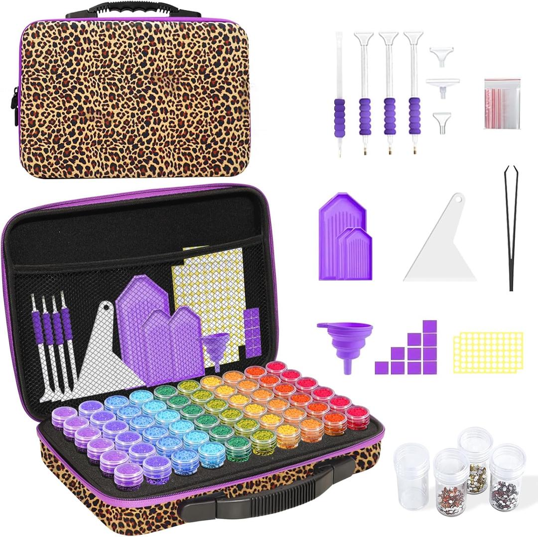 ZORETCO Diamond Painting Storage Case,60 Slots Diamond Art Kits with Accessories for Craft Jewelry Beads Organizer Boxes, 60 Jars