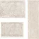 SUPERIOR Cotton Washable Bath Rug with Runner Bundle Set, 3 Piece, Cream Non slip Highly Absorbent Solid Design for Double Vanity, Tub or Shower, Set Includes 1 Small Rug, 1 Large Rug, 1 Runner 24"L × 7"W