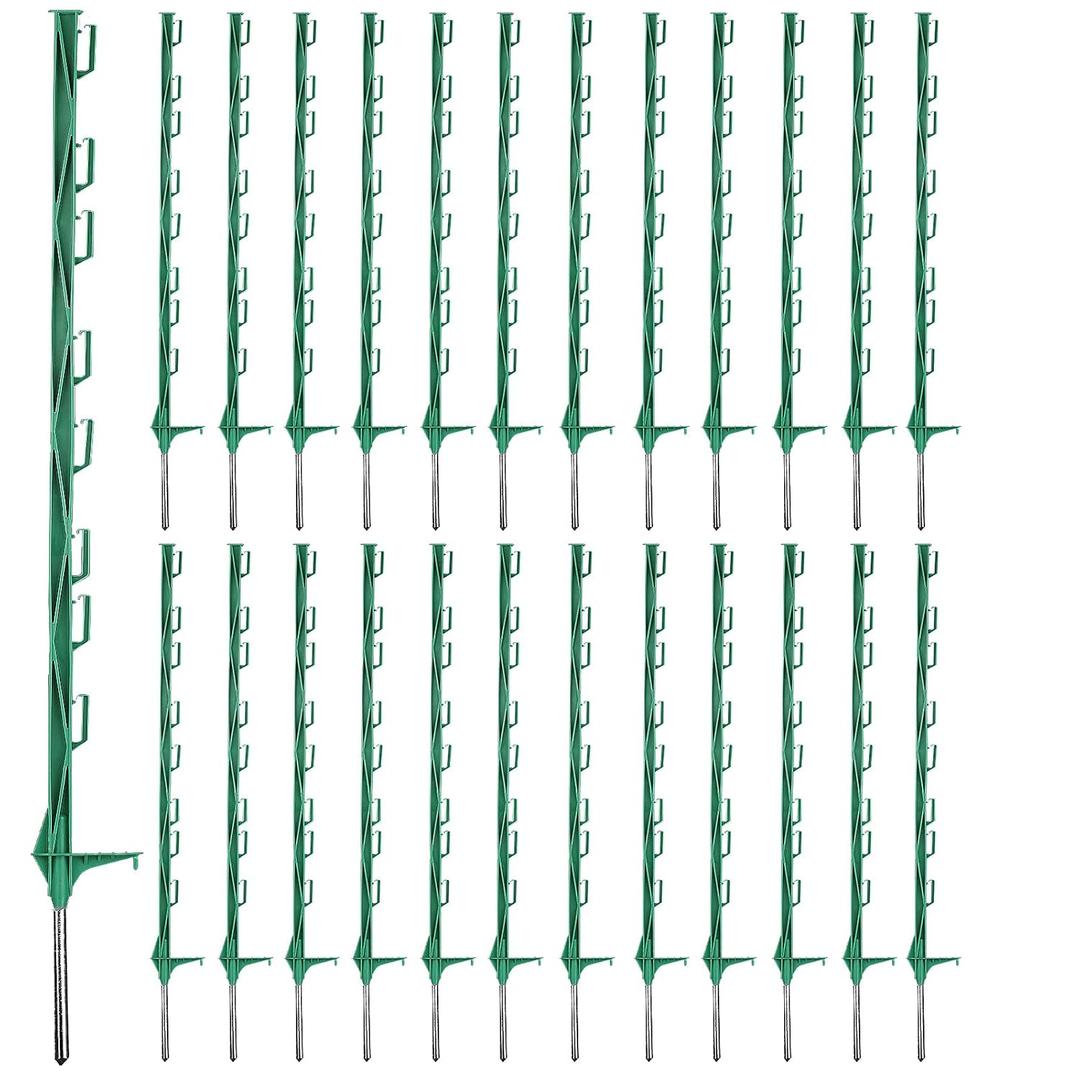 Zoiut 25 Pack Electric Fence Posts, 48 Inch/ 4FT Step-in Plastic Posts for Farm and Garden, Temporary Sturdy Fencing System for Electric Fencing and Yard Protection, Green
