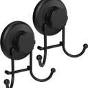Suction Cup Hooks for Shower - Towel Hooks for Bathroom Wall Mounted Shower - Bathroom Hooks for Hanging - Stainless Steel SS304 Towel Holders, Black (2 Pack)