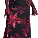 Women Fall Long Sleeve Floral Bodycon Maxi Dress Sexy Off Shoulder Ruched Wedding Guest Formal Party Long Dresses, Black, S