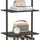 6-Tier Ladder Shelf, 77 Inches Wall Mounted Ladder Bookshelf with Metal Frame, Wood Tall Open Storage Rack and Display Shelves for Home Office Bedroom Living Room, Black