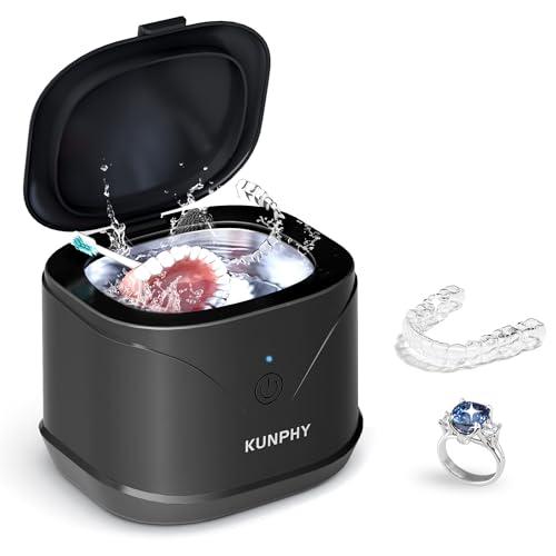 Ultrasonic Retainer Cleaner, KUNPHY 46KHz Professional Ultrasonic Cleaner 7.5Oz, Retainer Cleaner Machine for Dentures, Braces, Aligner, Dental Appliances (Black)