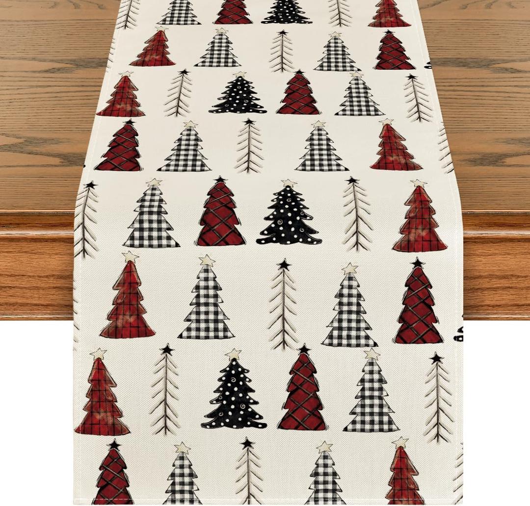 Artoid Mode Xmas Tree Christmas Table Runner, Seasonal Winter Kitchen Dining Table Decoration for Home Party Decor 13x72 Inch (Colorful)
