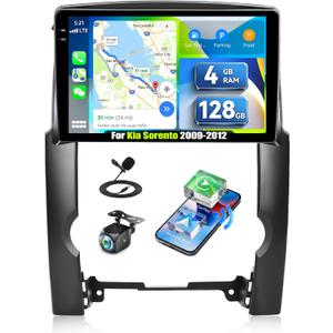 4G+128G Android 15 Car Stereo for Kia Sorento 2009-2013 with Wireless CarPlay&Android Auto Mirror Link 10" IPS Touchscreen Car Radio Bluetooth EQ FM/RDS GPS/WiFi SWC MIC AHD Backup Camera