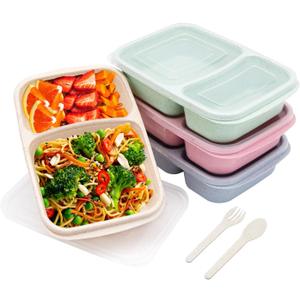 4 pack Bento Lunch Box, 2 Compartments Meal-Prep Containers with Lids, Microwave & Dishwasher Safe, Reusable Divided Food Food Storage Containers -Stackable for Travel, School and Work