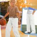 Boys' Cargo Sweatpants Baggy Wide Leg Elastic Waist Open Bottom Casual Pants Workout Active Joggers with 4 Pockets (White) 12-13 Years