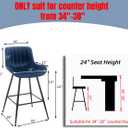 Bar Stools Set of 2 - Luxury Bar Stools Counter Height Barstool 24 Inch Seat Height Upholstered Velvet Barstool Set of 2 Blue Counter Stools for Kitchen Island, Home Counter, Bar Pub (Blue).