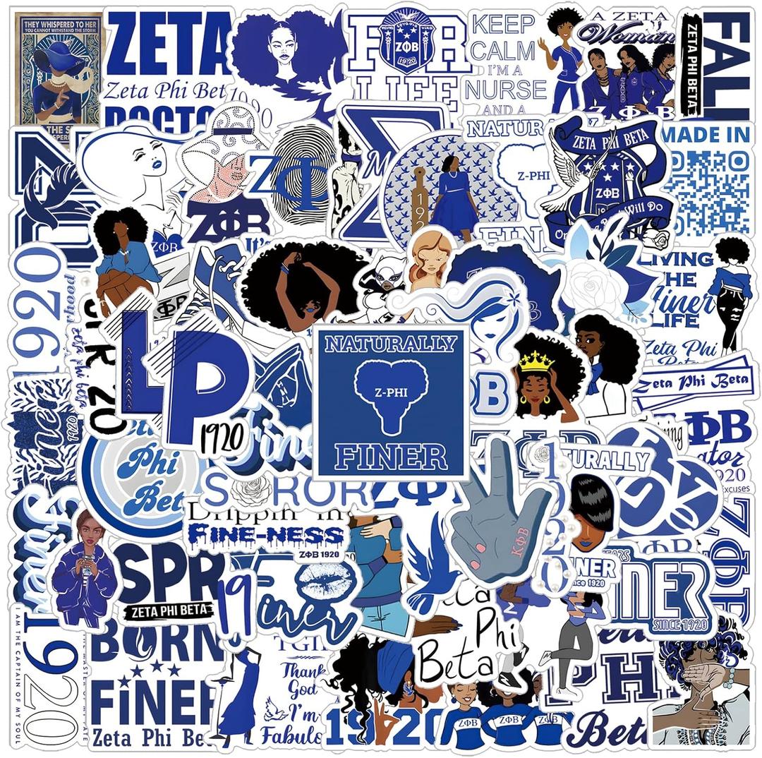 Zeta Phi Beta Sorority Paraphernalia Stickers 60pcs Fellowship Cociety Decals Aesthetic Waterproof Vinyl Pack Stickers for Water Bottle Laptop Cup Phone Skateboard DIY Party