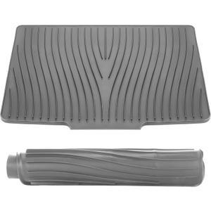 Extra Large Silicone Dish Drying Mat For Kitchen Counter Drying Pad 23.6 x 19 Inch Rubber Dish Drainer Mat with Drain Lip for Sink Drawer Liner(Grey) (Gray)