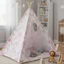 Silipull Floral Bow Teepee Tent Indoor Play Tent Coquette Playhouse Foldable Teepee for Indoor Reading Nook Room Decor Floral Bow