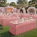 6 Pack Dusty Rose Spandex Fitted Tablecloth 8 Foot - Stretch Table Clothes for 8 FT Rectangle Table, Washable Ruffles Elastic for Weddings, Buffet, Banquet, Trade Craft Show, Party Celebration