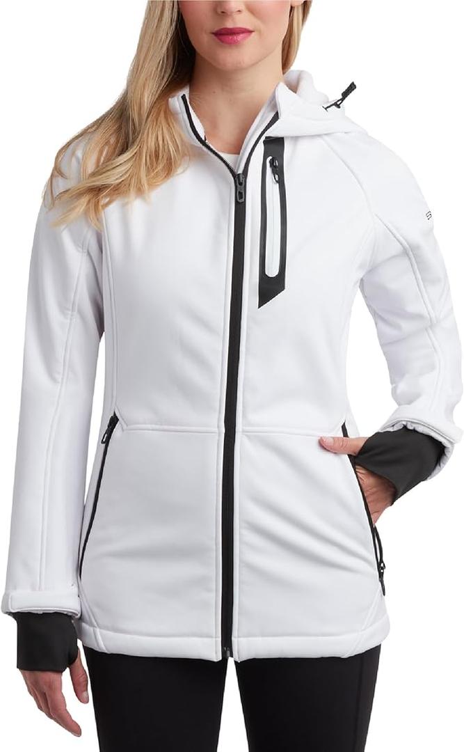 Spyder Women's Softshell Jacket - Lightweight Terry Fleece Hoodies for Women Water Resistant Zip Up Women's Windbreaker Jacket, Size Small, White  Large