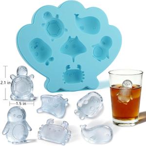 2 x Fu Store Ice Cube Tray Silicone Ice Cube Trays with Cute Marine Life Shapes, Small