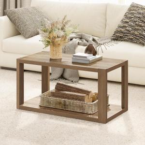 SICOTAS Farmhouse Rectangle Coffee Table - Boho Center Table with Storage Shelf, Rectangular Table Accent Table, 2-Tier Sofa Side Table Mid Century Small Table (Reclaimed Caramel Oak)