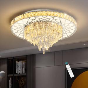 HAIXIANG LED Chandelier for Dining Room Modern Crystal Ceiling Chandeliers Light for Bedroom Living Room Lights with 40W LEDs Dimmable Bulbs Silver Lighting Fixtures