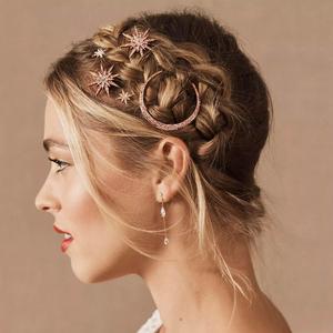 BARTOSI Moon Star Hair Clips Rose Gold Rhinestone Hair Pins Crystal Bobby Pins Bride Wedding Celestial Hair Accessories for Women and Girls (Pack of 3)