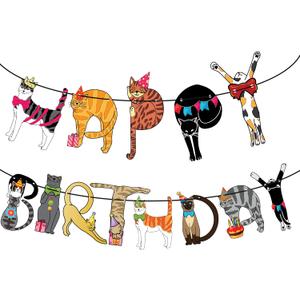 Cat-Themed Happy Birthday Banner - Colorful and Fun Party Decoration for Cat Lovers (Funny Cat Happy Birthday Garland) - Cats Happy Birthday Garland