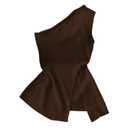 OYOANGLE Women's One Shoulder Tank Top Sleeveless Slit Hem Summer Trendy Going Out Tops L