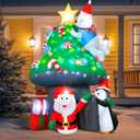 Christmas Inflatable Outdoor Decoration, 7FT Blow Up Mushroom House with Santa, Polar Bear & Penguin, Built-in Colorful Light Inflatable Christmas Tree & Gift Boxes for Xmas Party Yard Lawn Patio