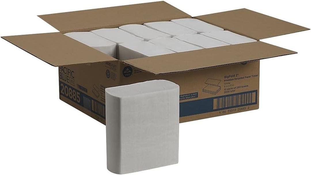 Pacific Blue Ultra Z-Fold Multifold Paper Towels, 1-Ply, 260 Sheets/Pack, 10 Packs/Carton (20885)