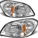 for 2005 2006 2007 2008 2009 2010 Chevy Cobalt Headlight Assembly compatible with 07-09 Pontiac G5 / 05-06 Pursuit Clear Lens Chrome Housing Amber Reflector Headlamp Replacement Pair (OE Replacement, A-Chrome Housing Amber Reflector)