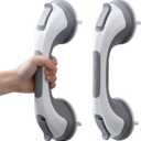 TAILI Suction Shower Grab Bar 2 Pack, Grab Bars for Bathtubs Showers for Seniors Elderly Handicap, Bathroom Safety Shower Handles Support Grip, Heavy Duty Suction Cup, No Drilling Removable, Grey