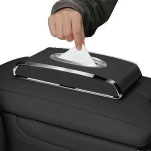 Faux Leather Car Tissue Holder for Interior, Multi-Function Tissue Box, Armrest & Back Seat Tissue Organizer, Sleek Kleenex Holder (Black Flat)