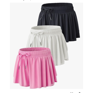 3 Pack Girls Flowy Shorts with Spandex Liner 2-in-1 Youth Butterfly Skirts for Fitness, Running, Sports M Size