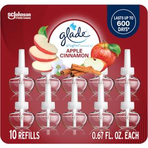 Glade PlugIns Refills Air Freshener, Scented and Essential Oils for Home and Bathroom, Apple Cinnamon, 6.7 Fl Oz, 10 Count (Packaging May Vary)