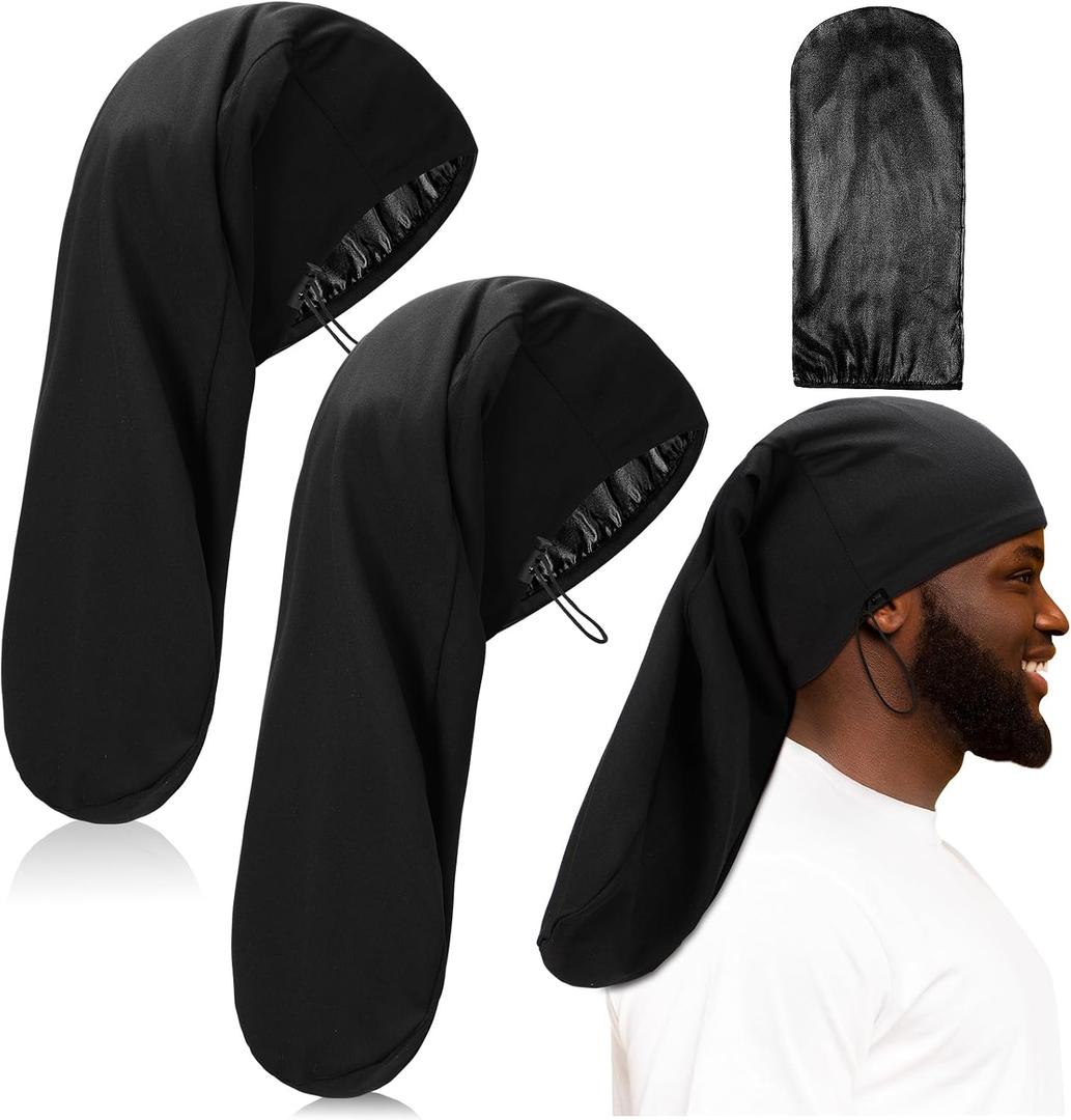Tatuo 2 Pieces Satin Lined Unisex Jumbo Dreadlock Cap Long Dreads Hair Head Wrap Sleeping Cap Hair Accessories Sleep Bonnet (Black, 20 x 9 Inch)