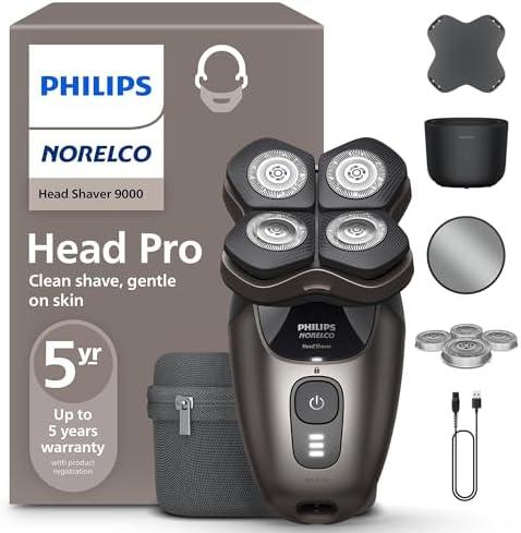 Philips Norelco Head Shaver Pro 9000 Series - Skull Shaver for Men and Women, 360° Flexing Head & ComfortCut Blades for Clean Shave, Gentle on Skin, Model HS9980/40