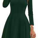 ZESICA Womens Long Sleeve Mini Dress 2026 Fall Crewneck Pleated Babydoll A Line Flowy Wedding Party Short Dresses (Green, L)
