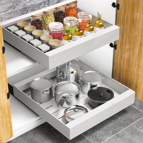 Merrylun Pull Out Cabinet Organizer, Slide Out Cabinet OrganizerDrawers Shelves with Adhesive Nano Film for Kitchen Cabinets, Pantry, Bathroom Storage 15.8" W X 16.9" D X 2.7" H 1 Pack