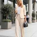 Mina Self 2026 Women's Summer 3/4 Sleeve Linen Blazer - Lightweight Breathable Fully-Lined Slim Office Jacket with Pockets (Beige, L)