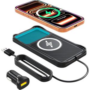 Wireless Car Charger,15w Fast Car Wireless Chargers Charging pad Non Slip Charger for Car Wireless Phone Charger for iPhone 17/16/15/14/13/12 Pro, SE3/SE2/XS/X/XR/8, 100cm Cable