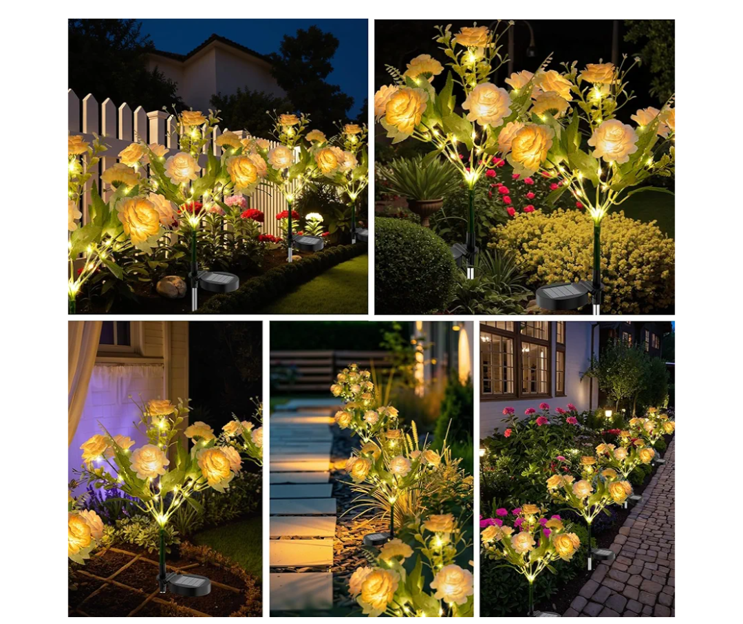 Solar Garden Light Outdoor with Hibiscus Flowers