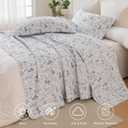 Lady Ann Oversized King Quilt Bedspreads 128x120,Cotton Blue and White Floral & Leaves Pattern California King Size Quilt Bedding Set Extra Large Lightweight Quilted Bedding Coverlet Set 3Pcs, Oversized King Plus