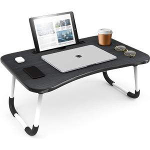 Laptop Bed Tray Table, Adjustable Laptop Stand, Portable Lap Desks with Foldable Legs, Reading Desk for Sofa Couch Floor - Large, Black