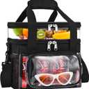 Double -Deck Clear Lunch Bag for Work with Adjustable Shoulder Strap and Top Compartment for Work, Picnic, Beach, School