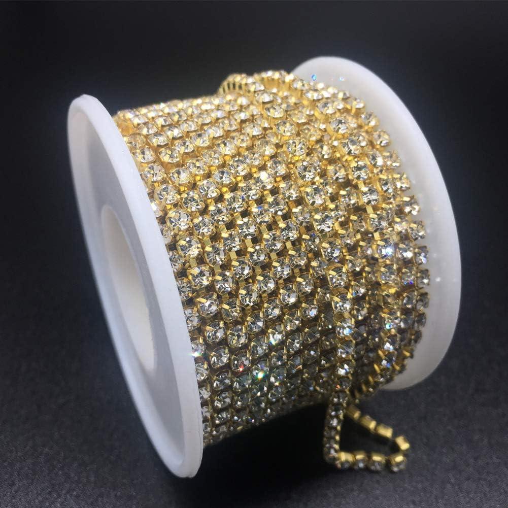 Dowarm Rhinestone Chain Roll - 10 Yards Crystal Rhinestone Close Chain, Sew On Trim (Gold, SS12 3MM)