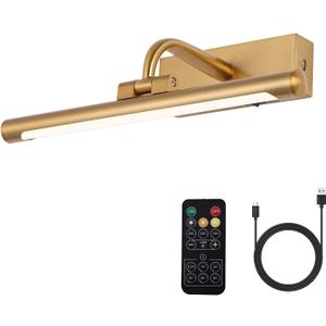 LED Picture Light Fixtures 12" Modern Wireless Gallery Lights Rechargeable Battery Wall Lighting for Paintings Gold 3 Colors Paintings Light Dimmable and Timer Art Lamp for Display Artwork Dashboard (11.81IN)
